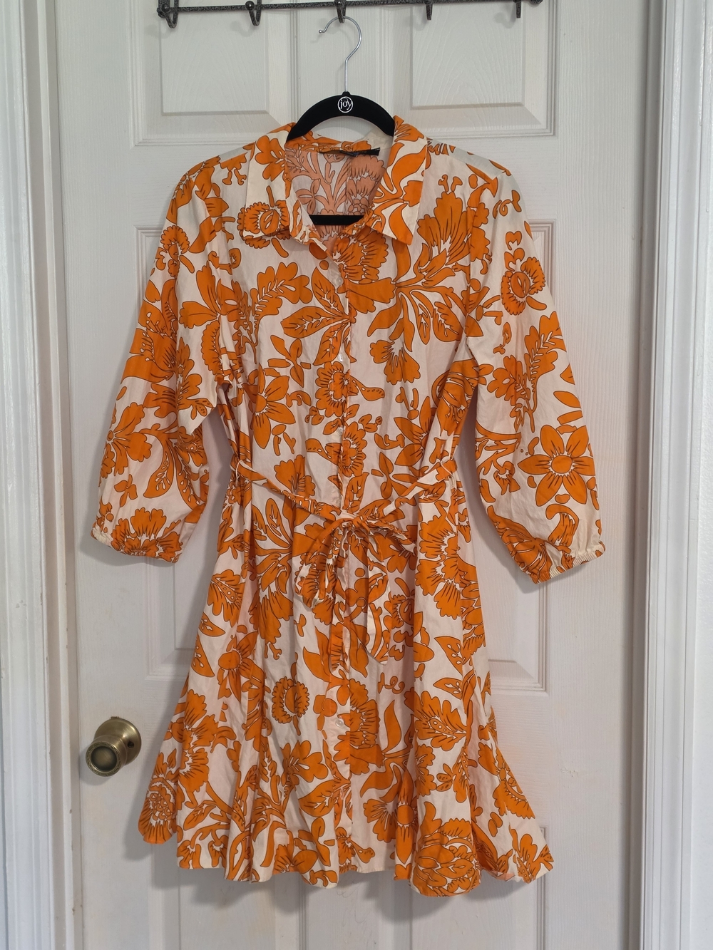 Cynthia Steffe Orange Floral Tie-Waist Midi Shirt Dress